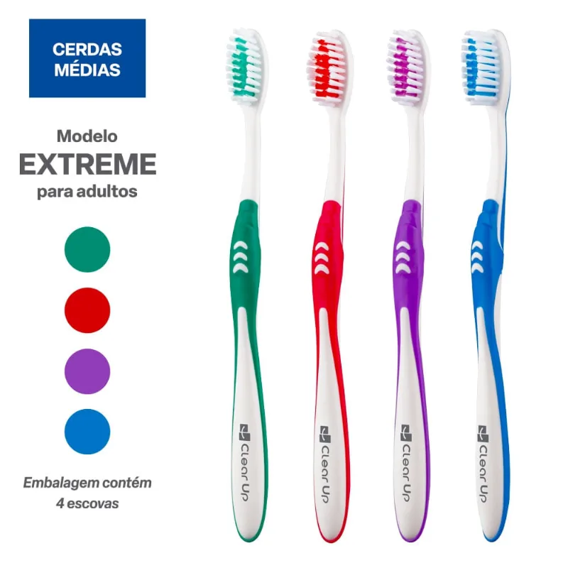 Escova de Dente Extreme Clear Up com 4 Unidades (Cores Sortidas) Multi Saúde - HC587 HC587