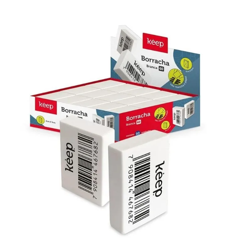 Kit 60 Borracha Escola Branco 3x2cm Keep Não Mancha