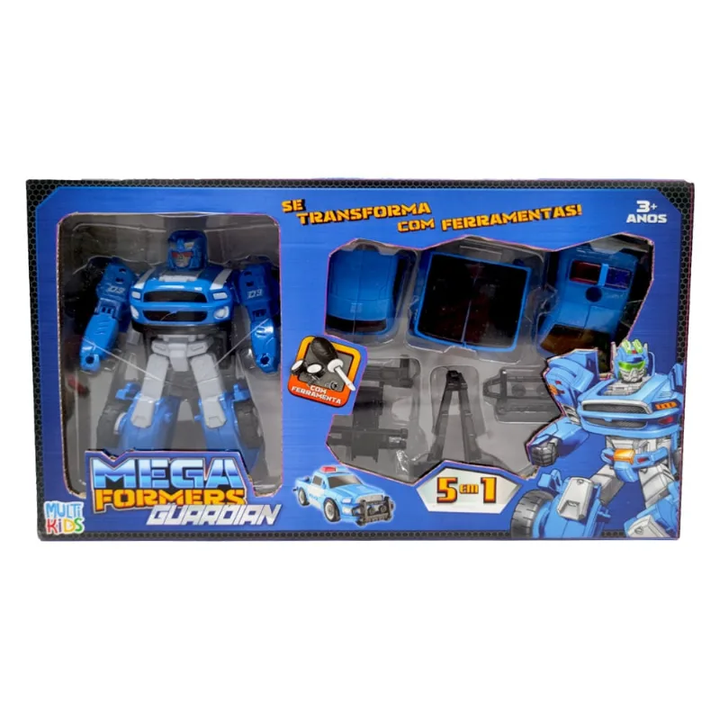 Carrinho Transformável Megaformers Super Guardian 5 em 1 Azul com Ferramenta Multikids - BR1758 BR1758