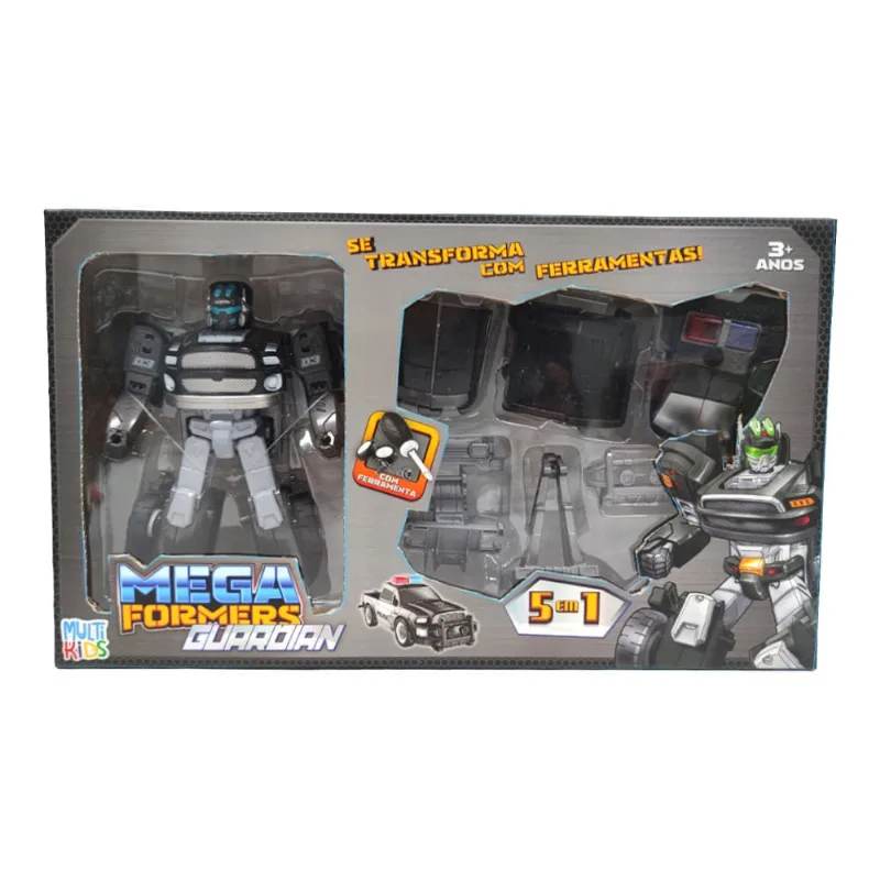 Carrinho Transformável Megaformers Super Guardian 5 em 1 Preto com Ferramenta Multikids - BR1759 BR1759