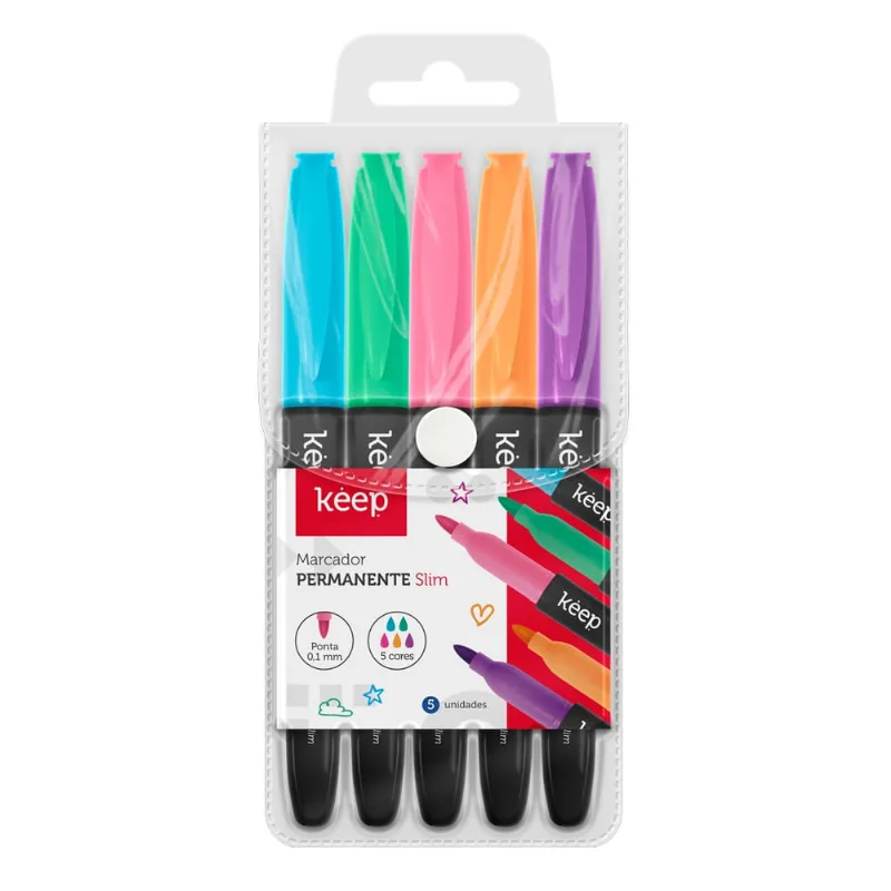 Marcador Permanente Slim PVC Bag 5 Cores Keep - MR073 MR073