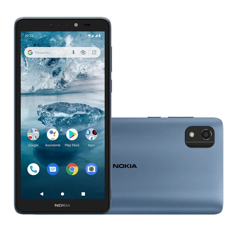Smartphone Nokia C2 2nd Edition 4G 64 GB Tela 5,7" Câmera com IA Android Desbloqueio Facial + Capa/Película/Fone/Carregador - Azul - NK110 NK110