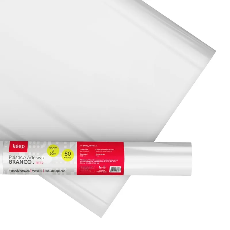 Plástico Adesivo Branco 0.08mm PVC 45cm x 10m Keep - EI163 EI163