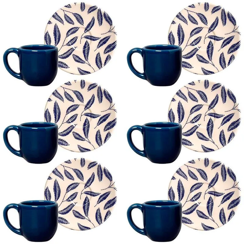 Conjunto Com 6 Xícaras E Pires Para Café Porto Brasil Coup Pattern Em Cerâmica Feldspática 112ml