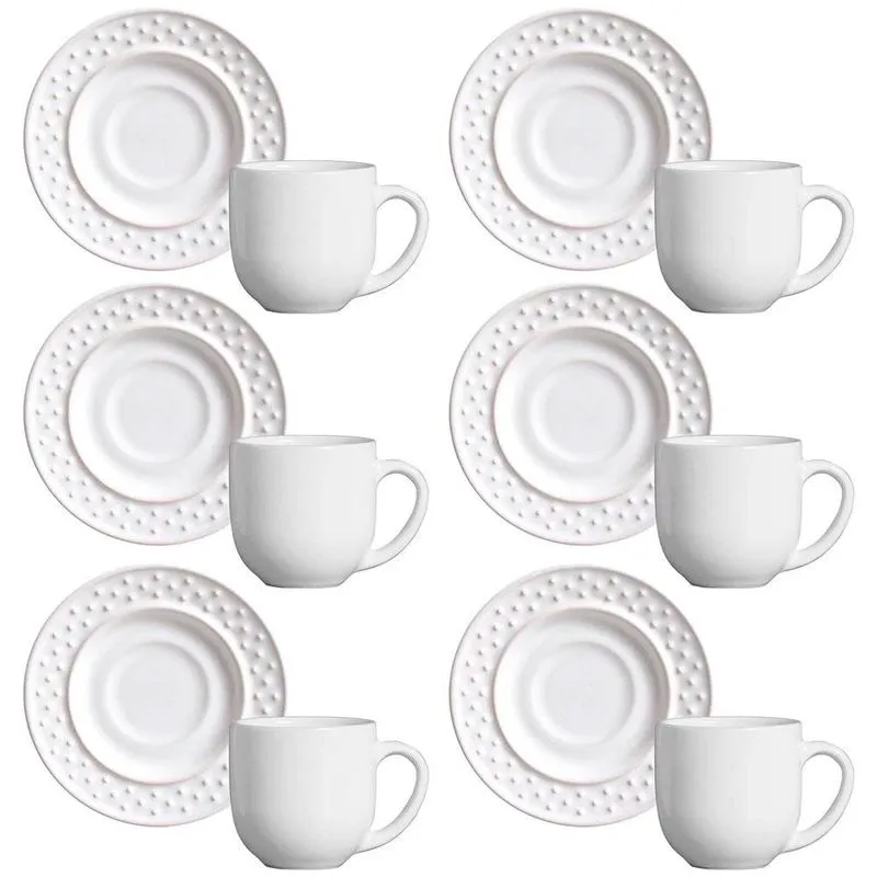 Conjunto com 6 Xícaras e Pires para Café Porto Brasil Mezcla em Cerâmica Feldspática 72ml Branco