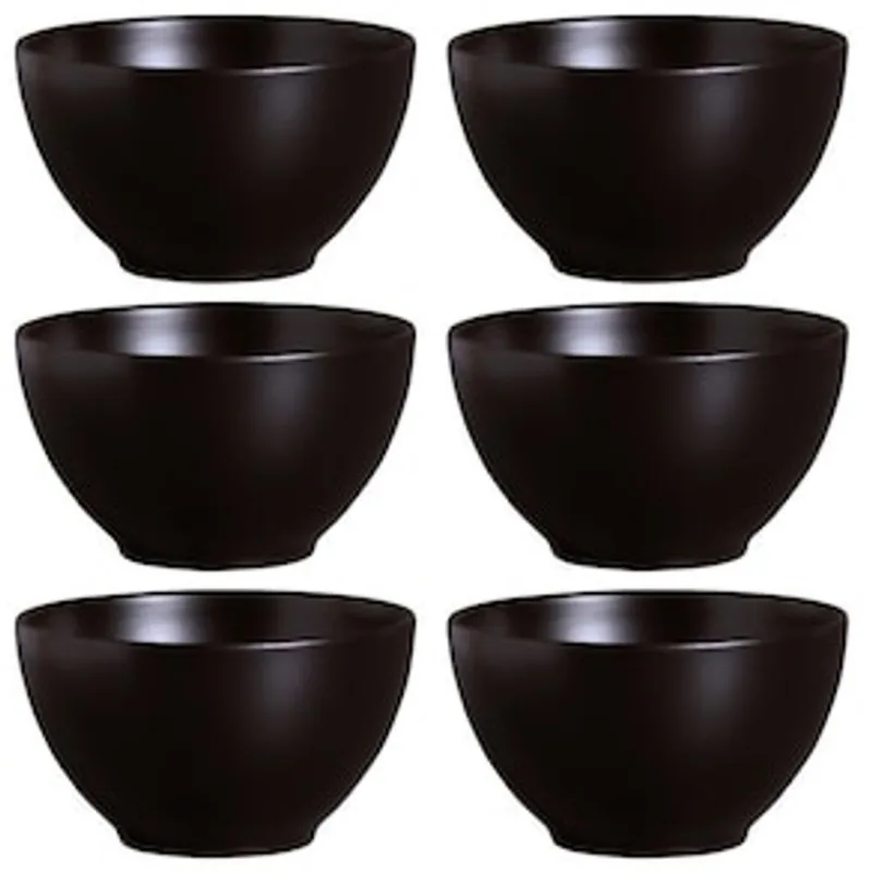 Conjunto de Bowls Porto Brasil Flat Liso em Cerâmica Feldspática Preto 587 ml - 6 Peças
