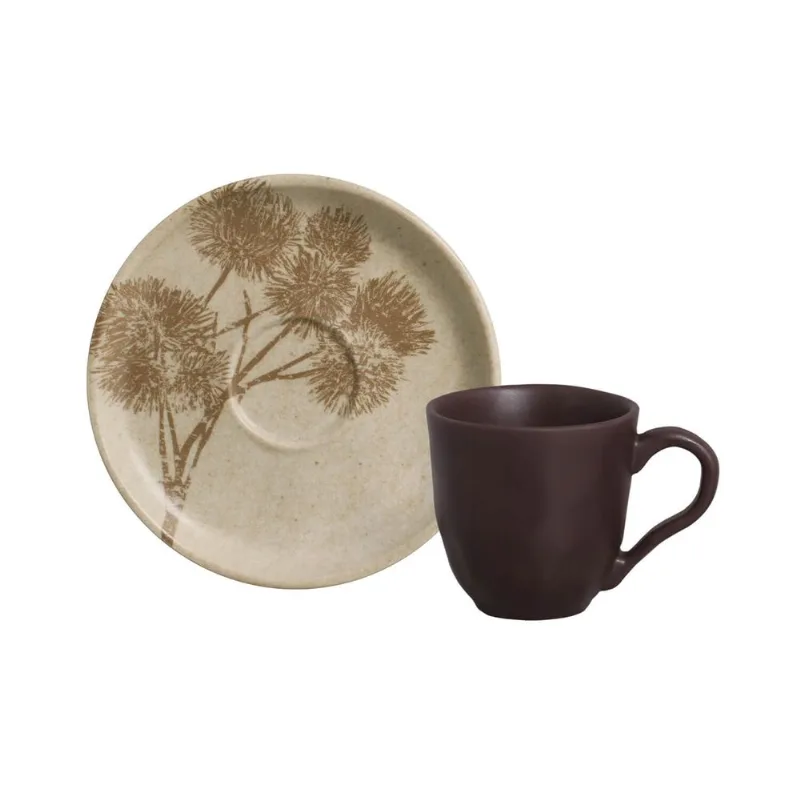 Conjunto com 6 Xícaras de Café c/ Pires Bio Stoneware Cyperus 120ml