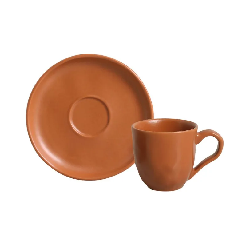 Conjunto com 6 Xícaras de Café com Pires Bio Stoneware Terrakotta 120ml