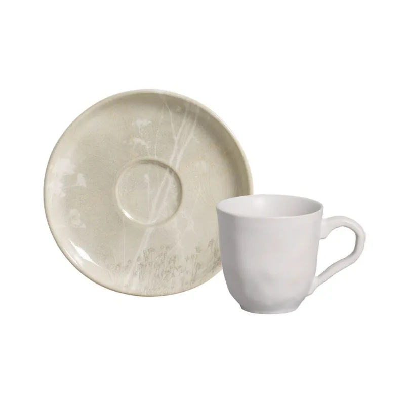 Conjunto com 6 Xícaras de Café com Pires Bio Stoneware Primavera 120ml