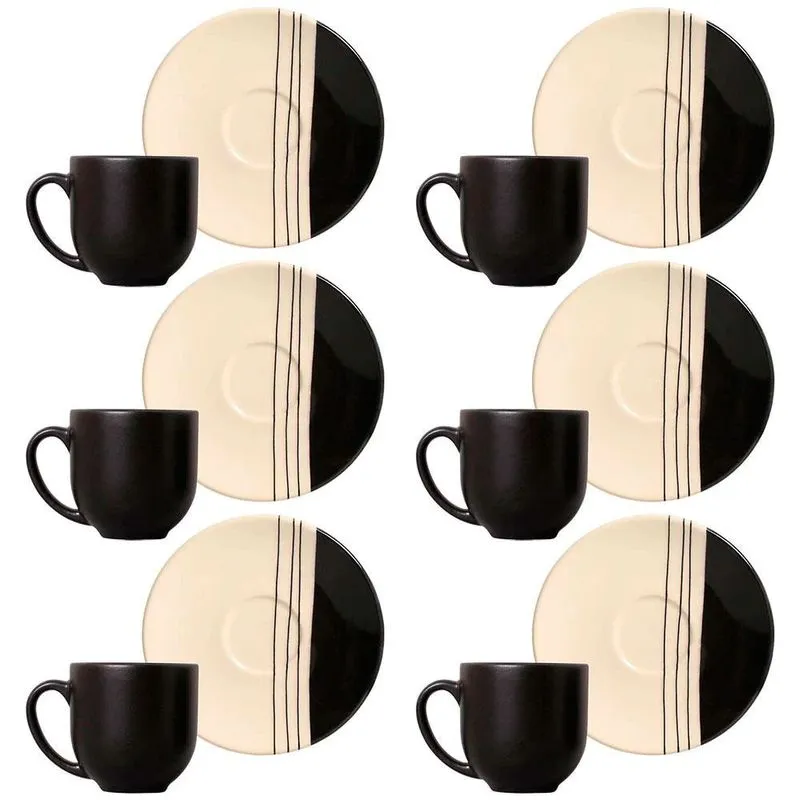 Conjunto Com 6 Xícaras E Pires Para Café Porto Brasil Coup Conceito Em Cerâmica Feldspática 112ml