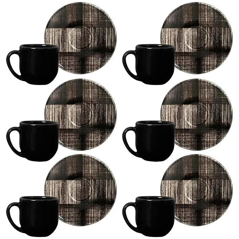 Conjunto Com 6 Xícaras E Pires Para Café Porto Brasil Coup Vichy Em Cerâmica Feldspática 112ml