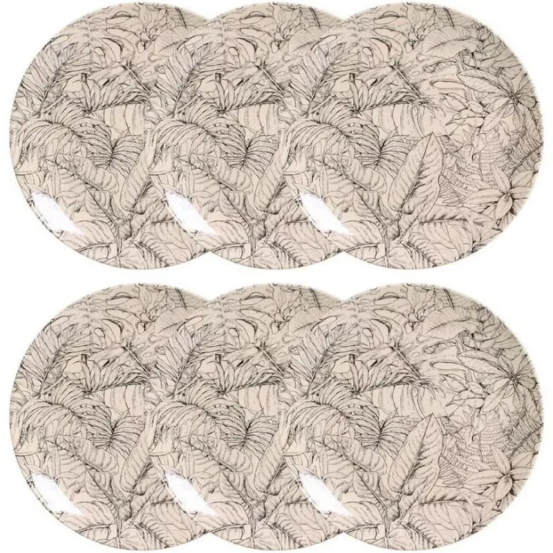 Conjunto com 6 Pratos Rasos Porto Brasil Coup Exótica em Cerâmica Feldspática 27,5cm Off White