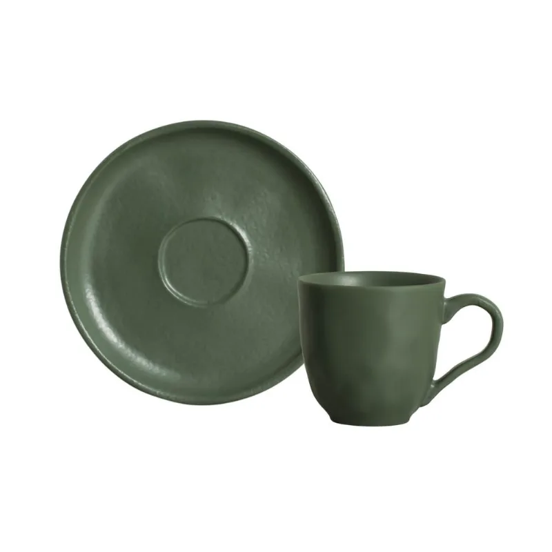 Conjunto com 6 Xícaras de Café com Pires Bio Stoneware Leaf 120ml