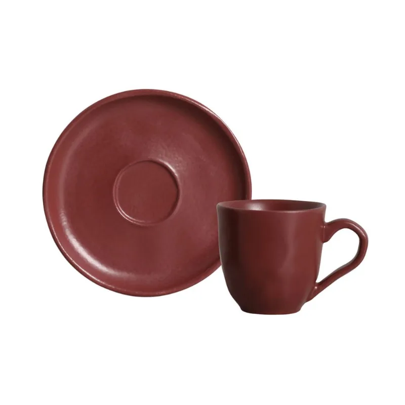 Conjunto com 6 Xícaras de Café com Pires Bio Stoneware Berry 120ml