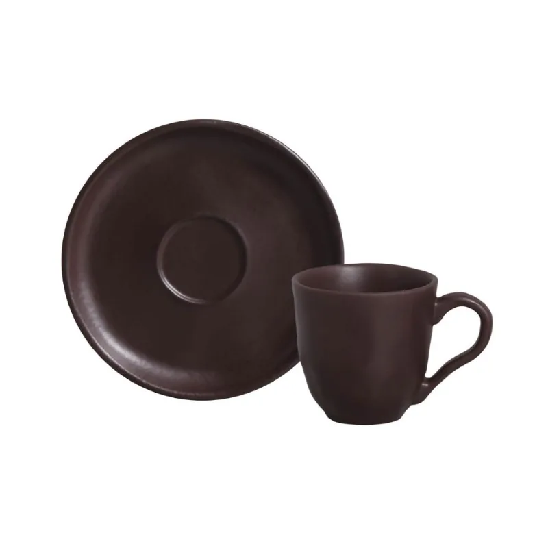 Conjunto com 6 Xícaras de Café com Pires Bio Stoneware Oak 120ml