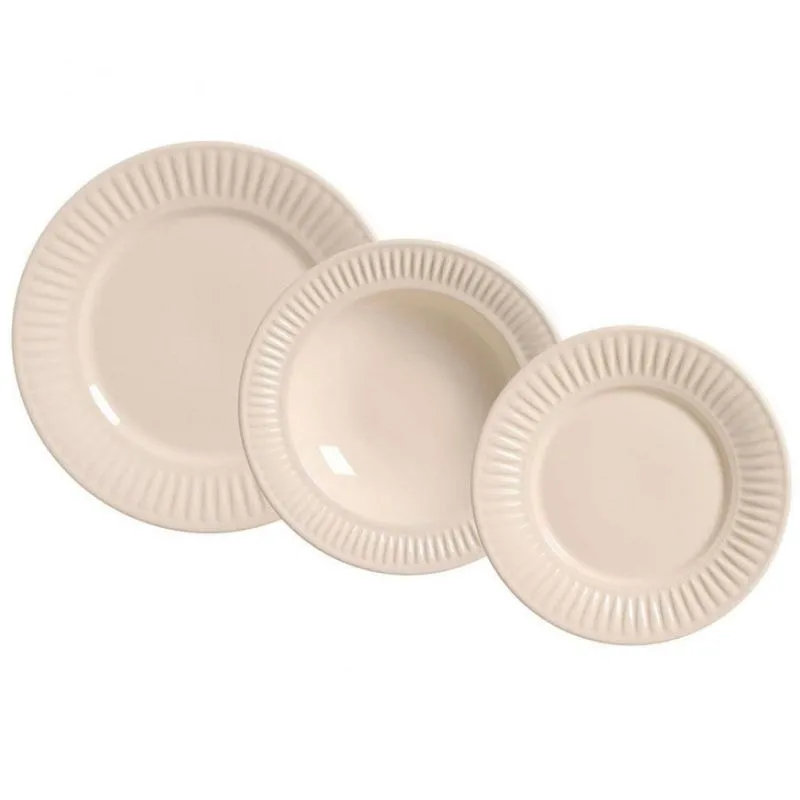 Aparelho de Jantar 18 Peças Porto Brasil Daisy Cru Cerâmica Feldspática Bege