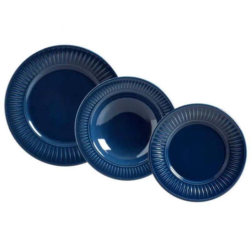 Aparelho de Jantar 18 Peças Porto Brasil Daisy Deep Blue Cerâmica Feldspática Azul