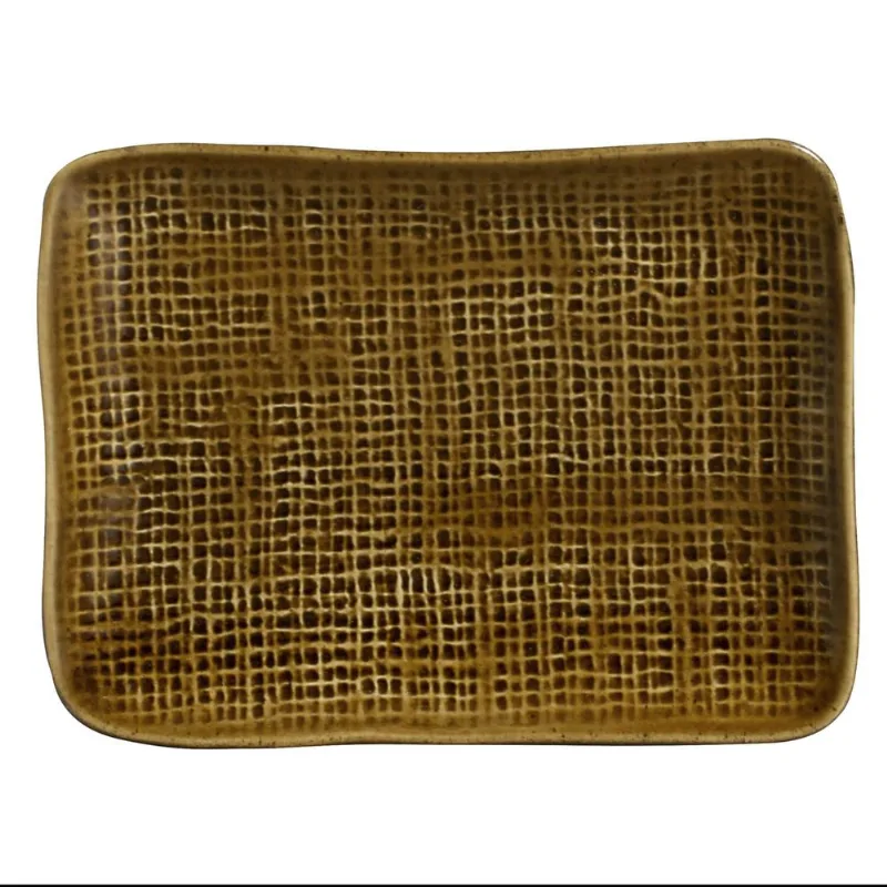 Conjunto com 4 Travessas Retangular Pequena Juta Âmbar 18x14cm