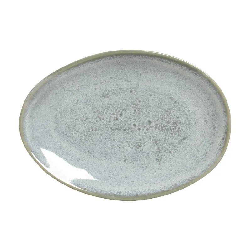 Conjunto com 6 Pratos de Sobremesa Oval Orgânico Green Granite 22,5x16,5x2,5cm