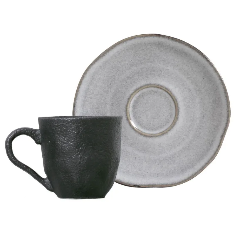 Conjunto com 6 Xícaras de Café com Pires Orgânico Concreto 120ml