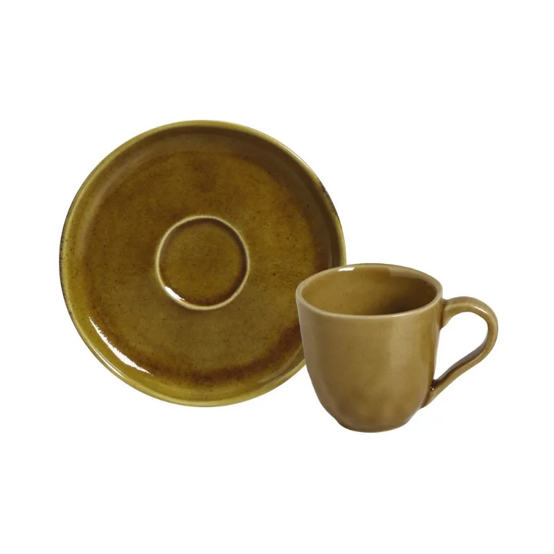 Conjunto com 6 Xícaras de Café com Pires Bio Stoneware Âmbar 120ml