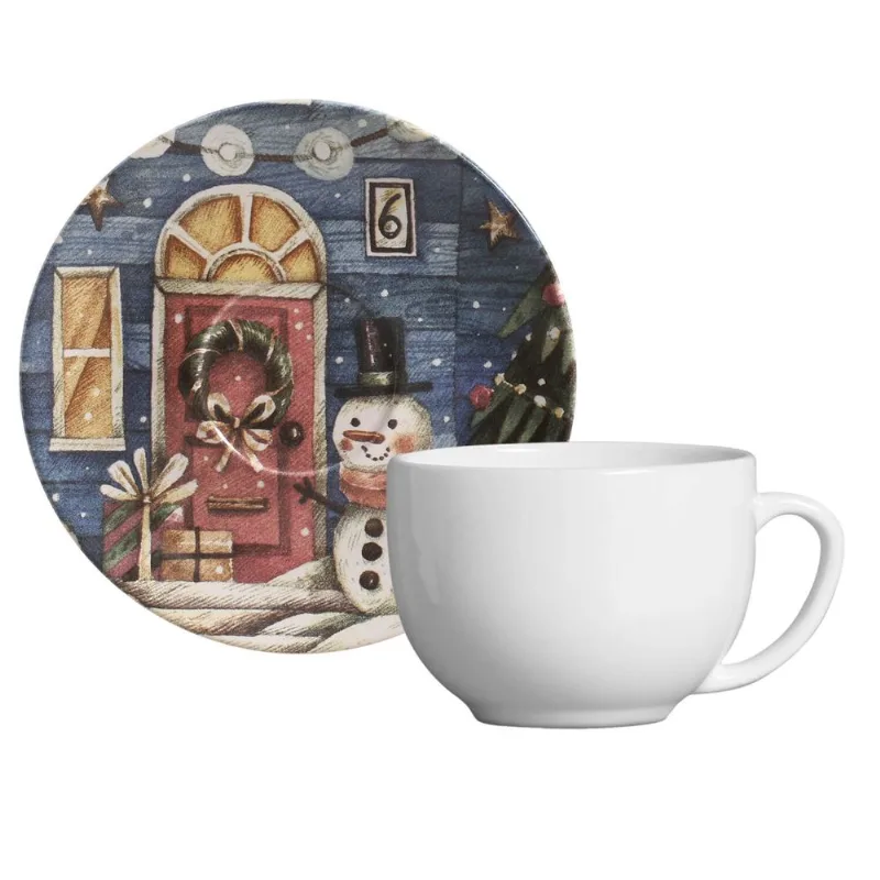 Conjunto com 6 Xícaras de Chá com Pires Coup Christmas Spirit 260ml