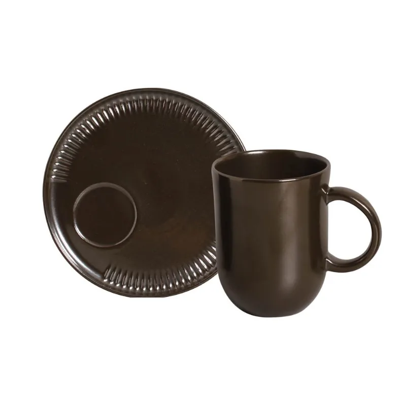Kit Canecas Coup Stoneware com Pires Metallica 330ML