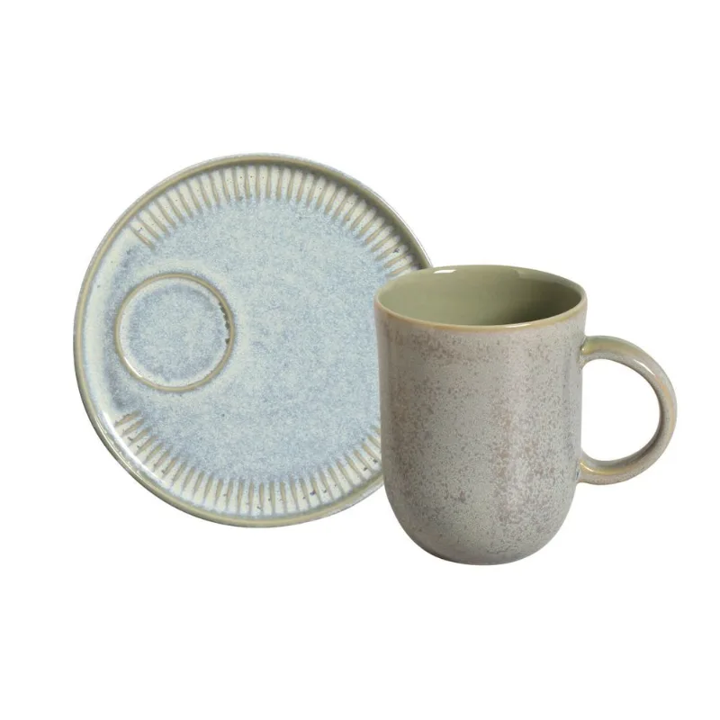 Kit Canecas Coup Stoneware com Pires Green Granite 330ML