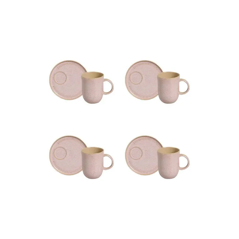 Conjunto de Canecas e Pires Porto Brasil Coup Stoneware Litch Rosa Claro 330ml - 4 Peças