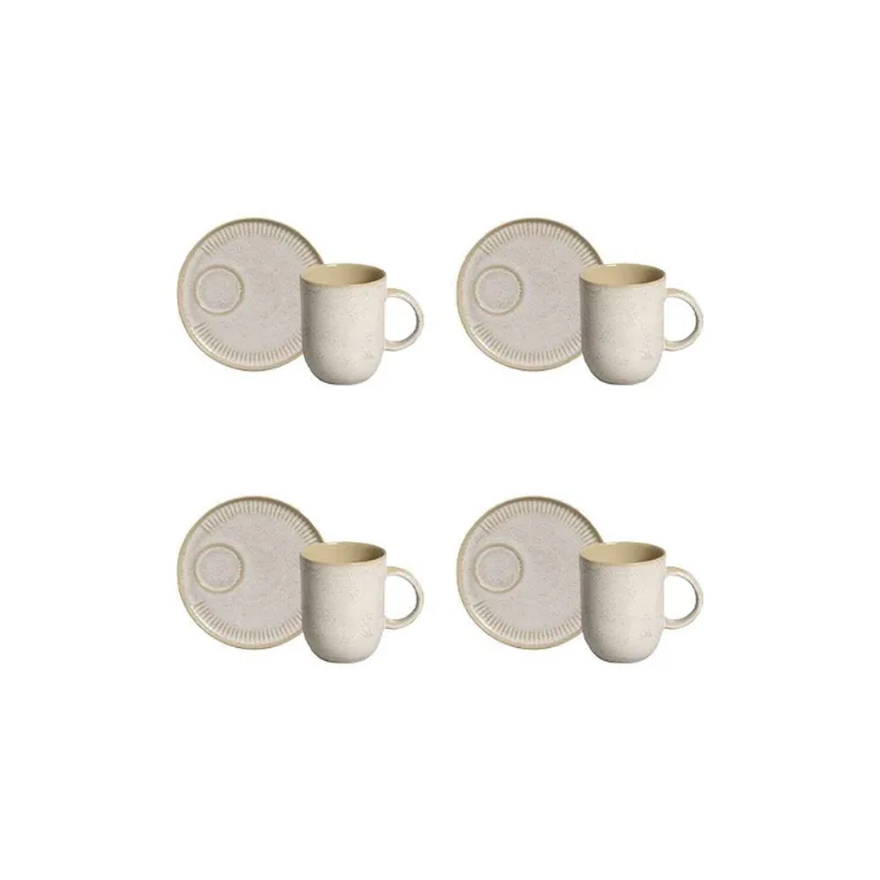 Conjunto de Canecas e Pires Porto Brasil Coup Stoneware Latte Off White 330ml - 4 Peças