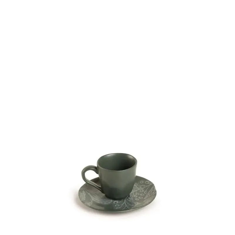 Xícara de Café com Pires Orgânico Florear - Verde