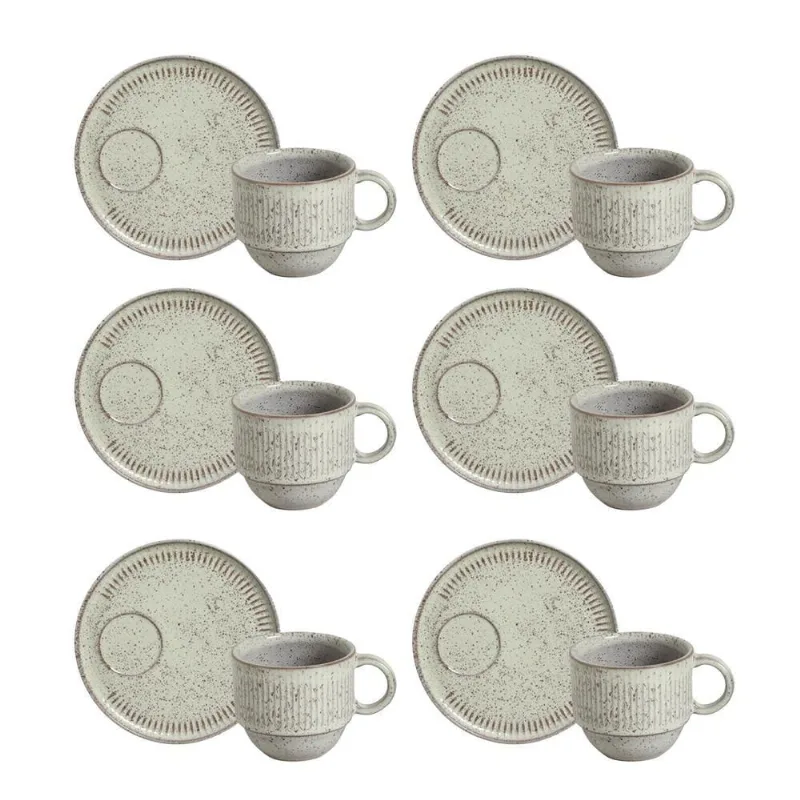 Conjunto de Xícaras de Chá Empilháveis com Pires Porto Brasil Pistache 6 peças – 230 ml