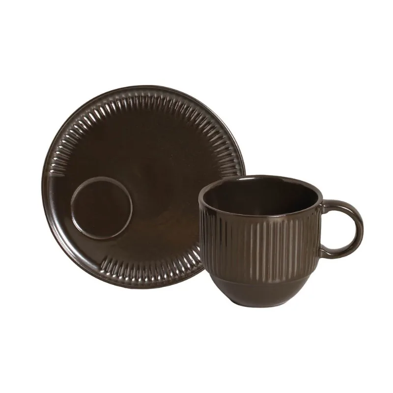 Conjunto com 6 Xícaras de Chá Empilhável com 6 Pires Linhas Metallica 230ml