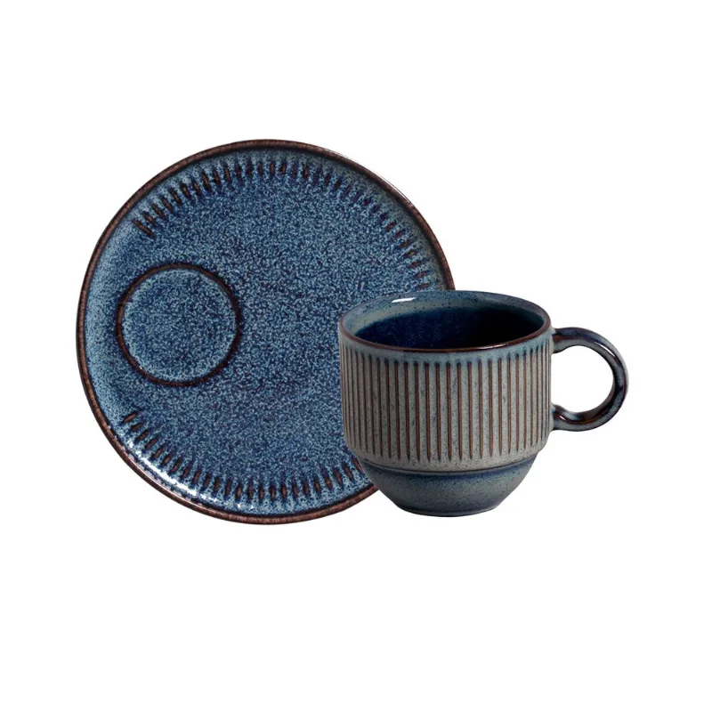 Conjunto com 6 Xícaras de Chá Empilhável com 6 Pires Linhas Titanium 230ml