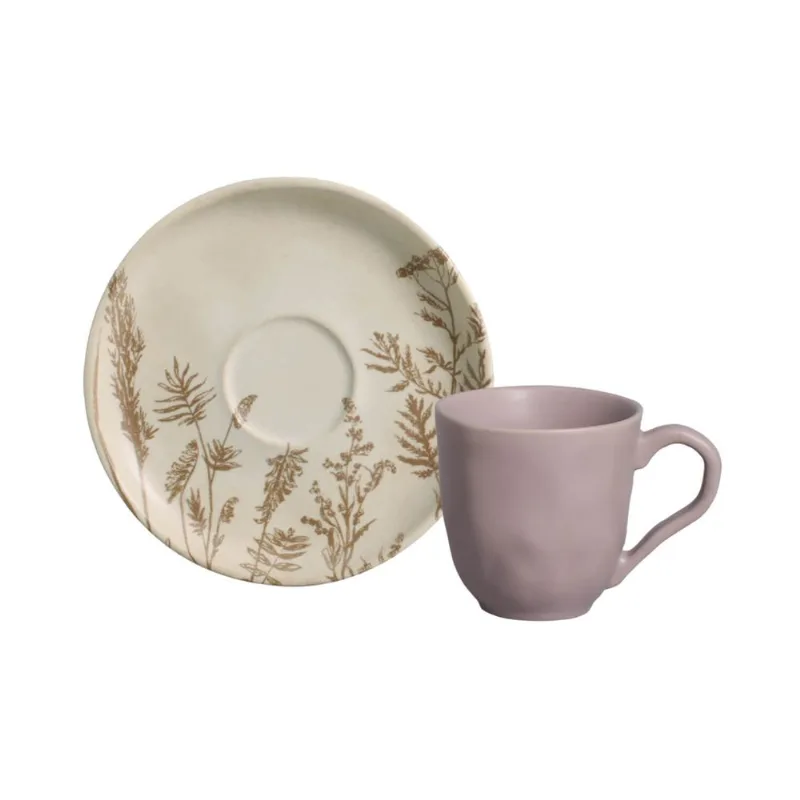 Conjunto com 6 Xícaras de Café com Pires Bio Stoneware Solo 120ml
