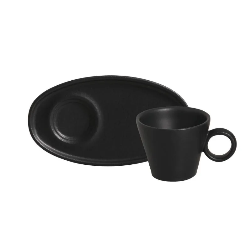 Conjunto com 6 Xícaras de Café Neo com Pires Oval Preto Matte 110ml