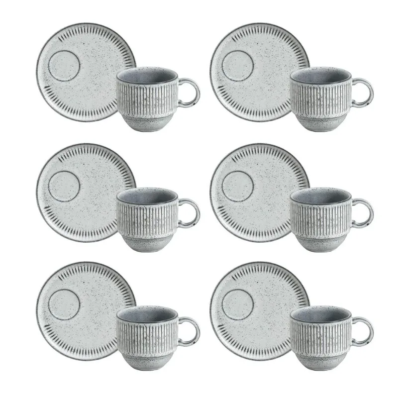 Conjunto de Xícaras de Chá Empilháveis com Pires Porto Brasil Titanium 6 peças - 230 ml
