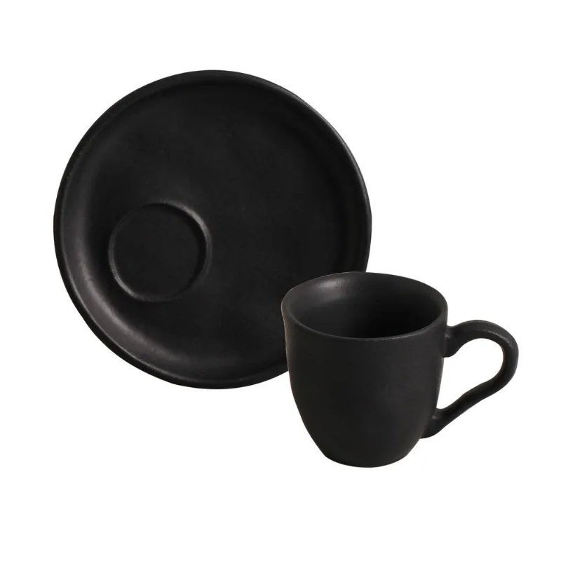 Conjunto com 6 Xícaras De Café Bio 70ml com 6 Pires Descentralizado Preto Matte
