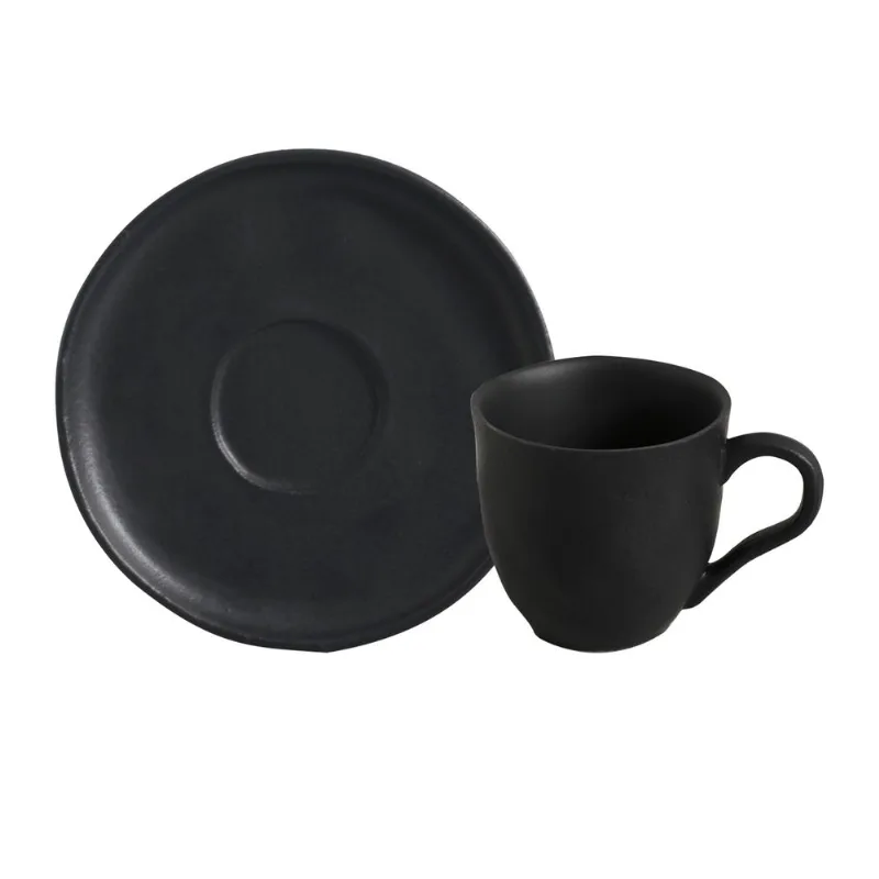Conjunto com 6 Xícaras De Chá com 6 Pires Bio Preto Matte 170ml