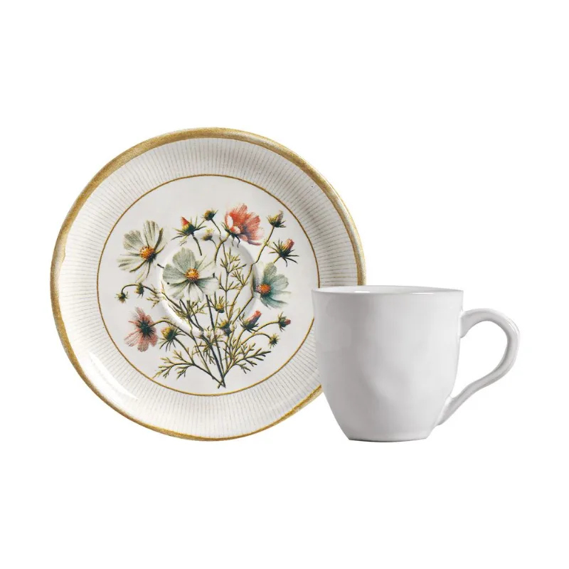 Conjunto com 6 Xícaras De Café com 6 Pires Bio Flores do Campo