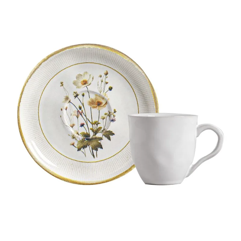Conjunto com 6 Xícaras De Chá Orgânico 170ml com 6 Pires Bio Flores do Campo