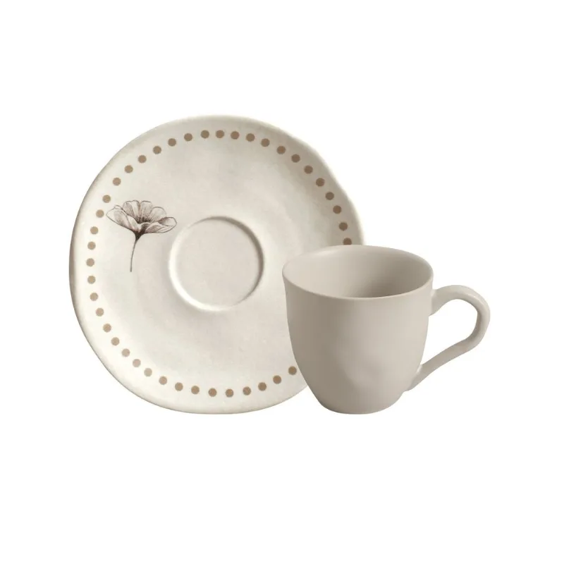 Conjunto com 6 Xícaras de Café com Pires Orgânico Amana 120ml