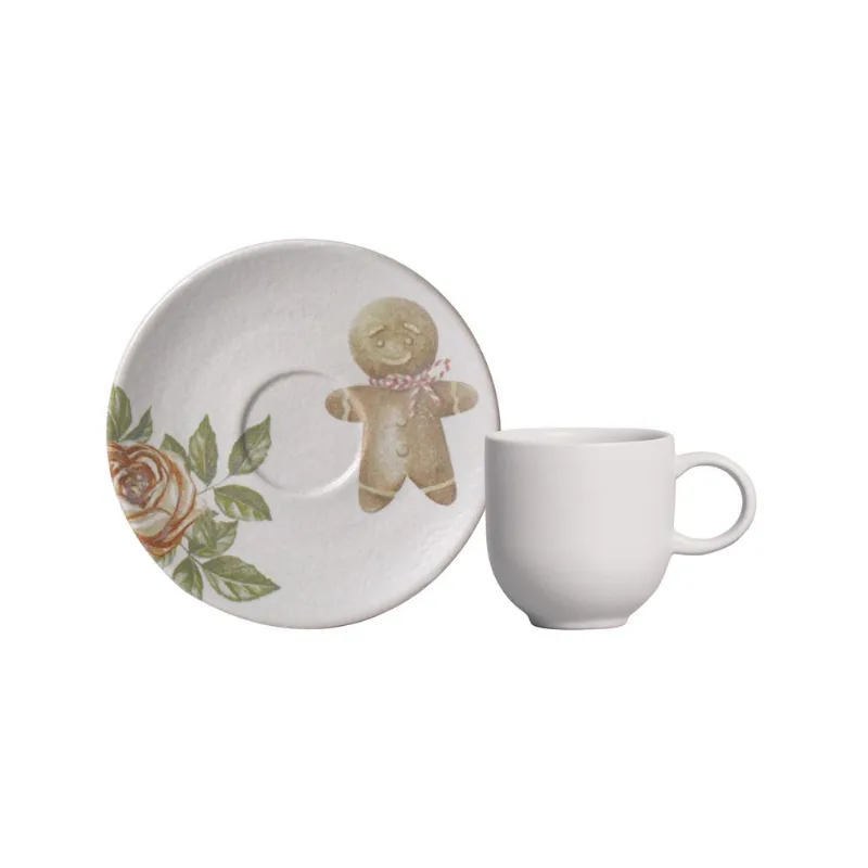 Conjunto com 6 Xícaras de Café com Pires Coup Stoneware Postais de Natal 97ml