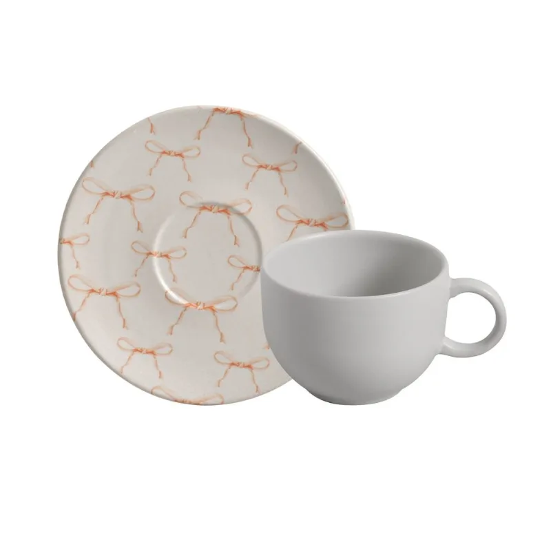 Conjunto com 6 Xícaras de Chá com Pires Coup Stoneware Entre Laços 220ml