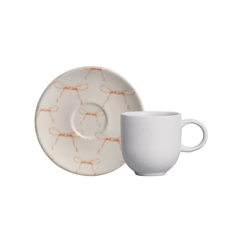 Conjunto com 6 Xícaras de Café com Pires Coup Stoneware Entre Laços 97ml
