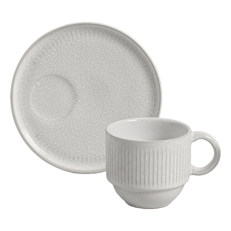 Conjunto com 6 Xícaras de Chá Empilhável com 6 Pires Linhas Luz 230ml