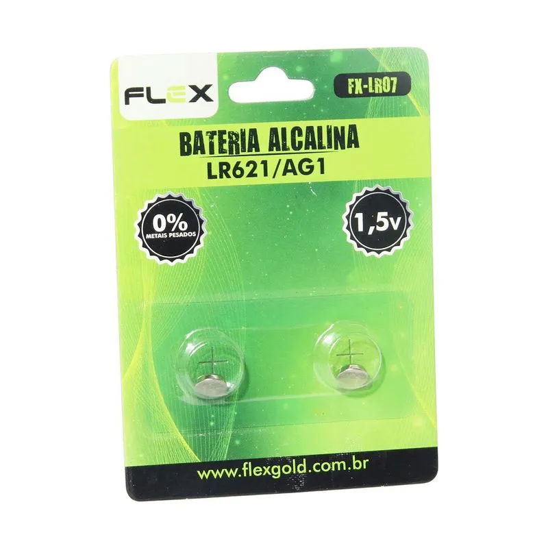 Pilha Alcalina Lr621 Ag1 1.5v Blister Com 2 Pçs Flex Fxlr07