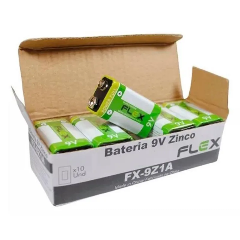 Bateria 9V Flex Zinco Caixa Com 10 Fx-9Z1A