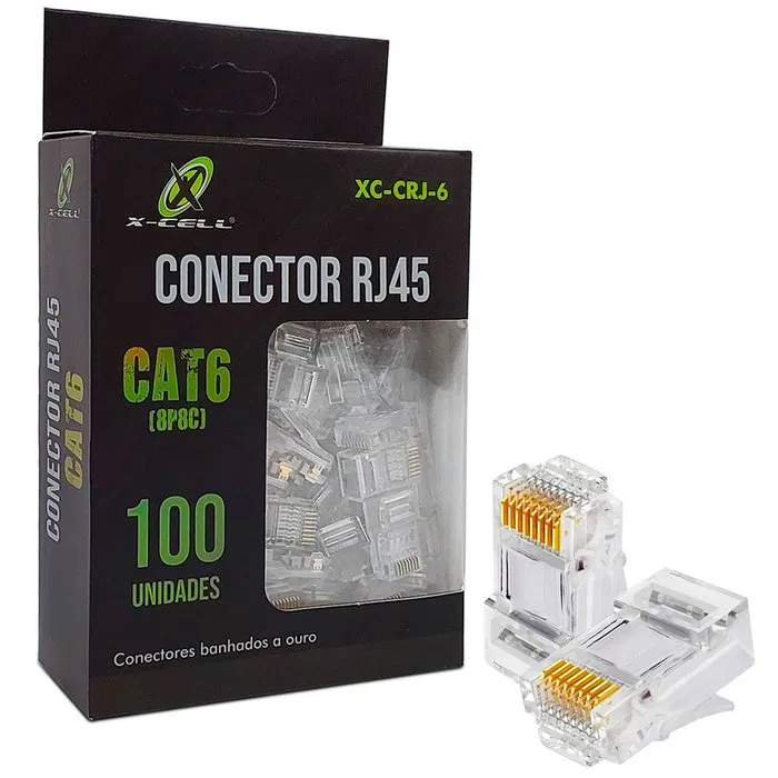 Plug Modular RJ45 CAT6 X-Cell, Pacote com 100 Unidades - XC-CRJ-6 - Primex - Distribuição de Produtos de Tecnologia para Empresas