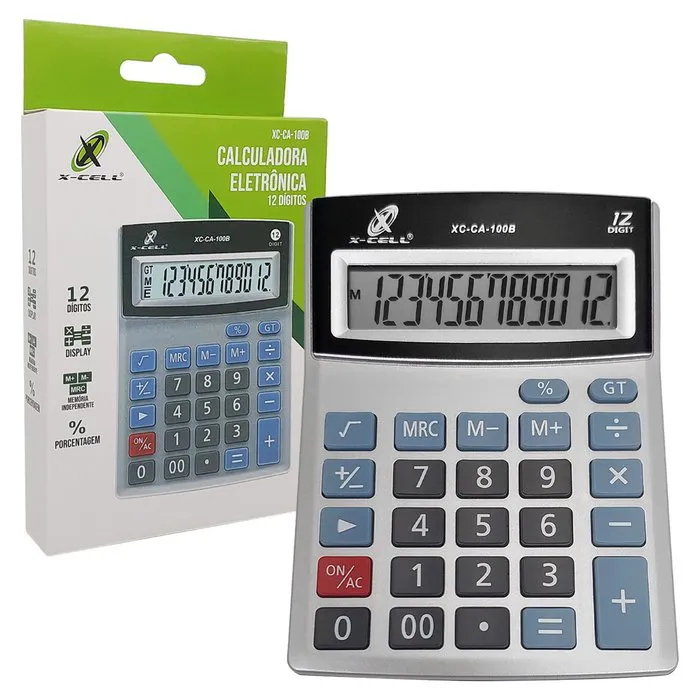 Calculadora Eletrônica X-Cell, 12 Dígitos, Bateria Interna - XC-CA-100B - Primex - Distribuição de Produtos de Tecnologia para Empresas